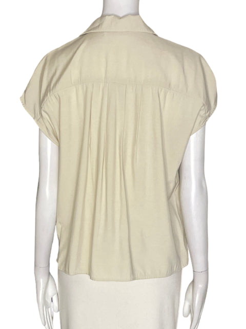 Blusa Mng de Viscosa Manga corta Cuello Beige - Talla S