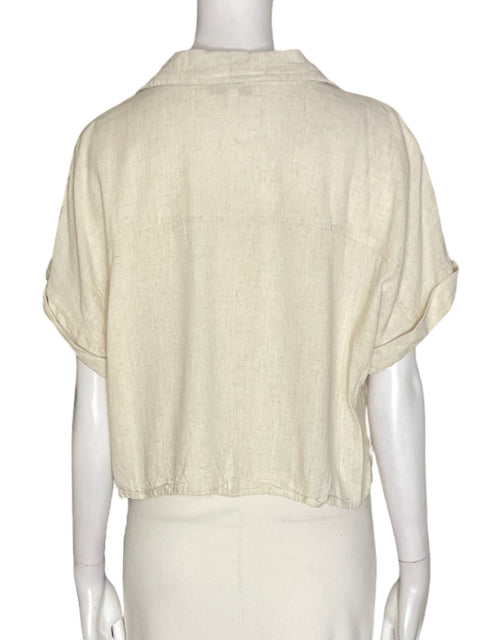 Blusa Hyfve de Lino Manga corta Cuello Beige - Talla L