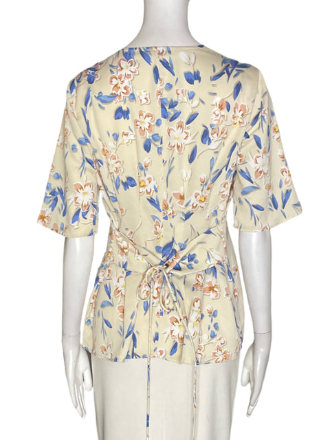 Blusa Bcbg Estampado Cuello v Azul - Talla S