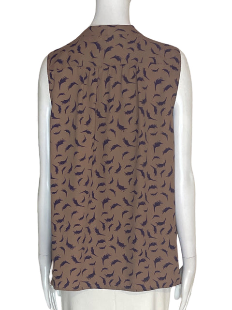 Blusa Ann Taylor Loft Sin mangas Ruchas Marrón - Talla L