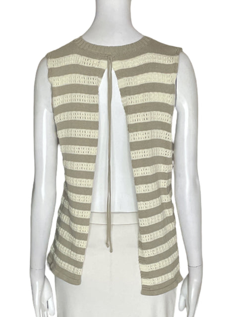 Blusa Mus & Bombon de Algodón Rayas Abierto Beige - Talla M