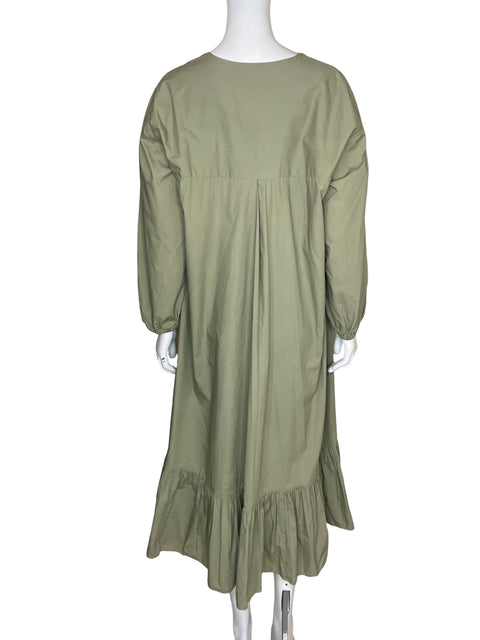 Vestido Zara de Algodón Manga larga Plisado Verde - Talla M