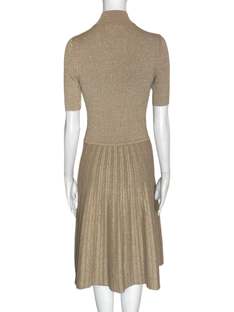 Vestido Ralph Lauren Ajustado Plisado Beige - Talla S