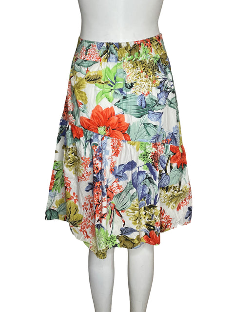 Falda Zara de Algodón Midi Estampado Blanco - Talla M