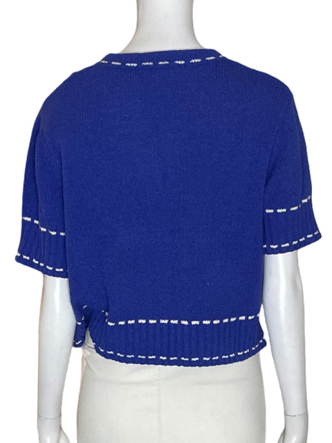 Blusa Zara Troquelado Manga corta Azul - Talla S