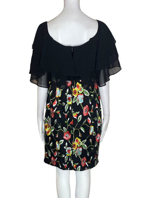 Vestido Aidan Mattox Estampado Ruchas Negro - Talla 12