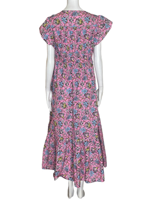 Vestido Derek Lam Io Crosby de Algodón Estampado Rucha Rosado - Talla 8