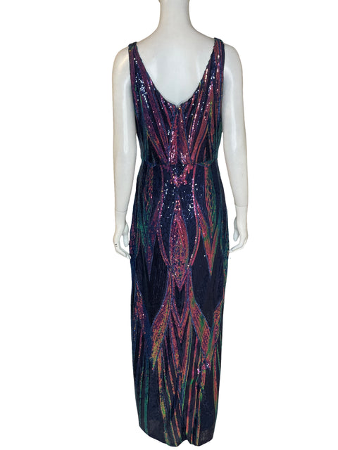 Vestido De Fiesta Tesoro Tps Cuello v Lentejuelas Azul - Talla 10