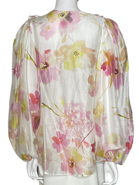 Blusa Aje Floral Relieve de Lino Rosado - Talla 8