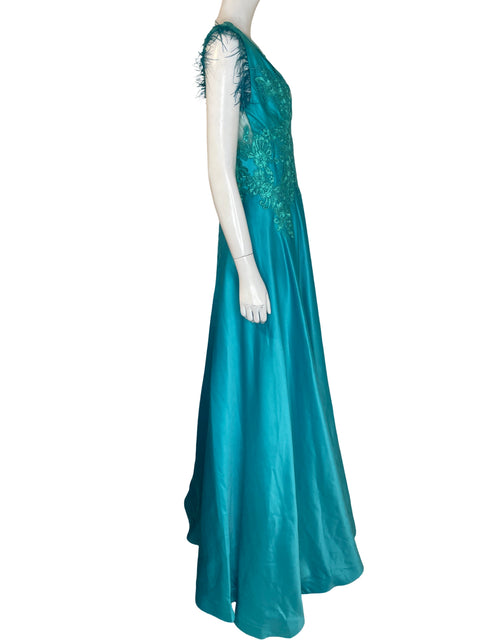 Vestido De Fiesta Tesoro Tps Apliques de plumas Azul - Talla 10