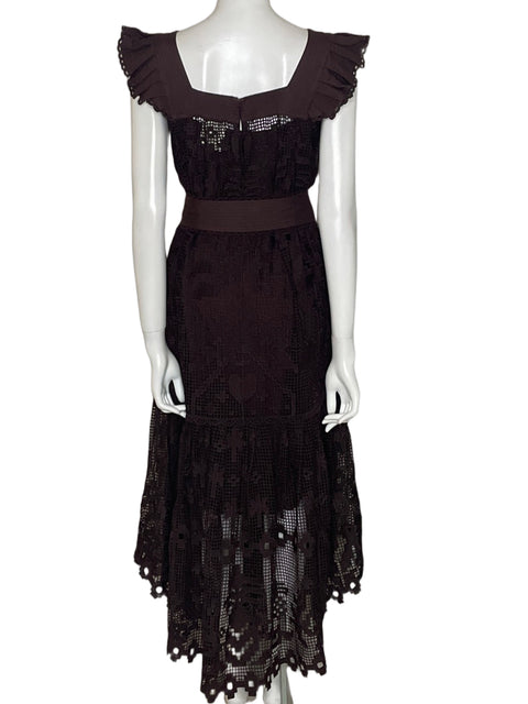 Vestido Farm Rio Pineapple Guipure de Algodón Marrón - Talla S