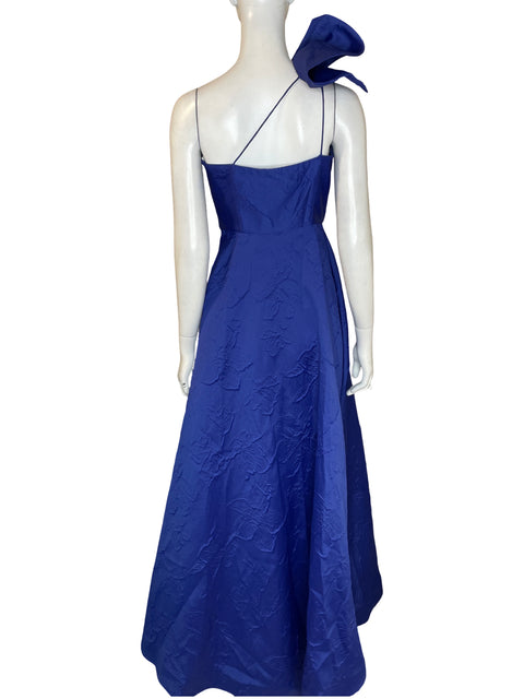 Vestido De Fiesta Ml Monique Lhuillier Maxi One-shoulder Azul - Talla 2