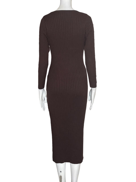 Vestido Juliana Dos Santos de Viscosa Ajustado Texturizado Marrón - Talla M