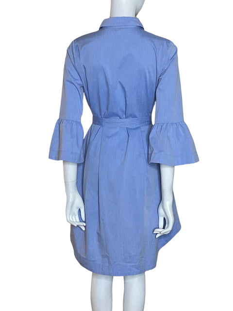 Vestido Whorthington Camisero Mangas Vuelos de Algodón Azul - Talla 10