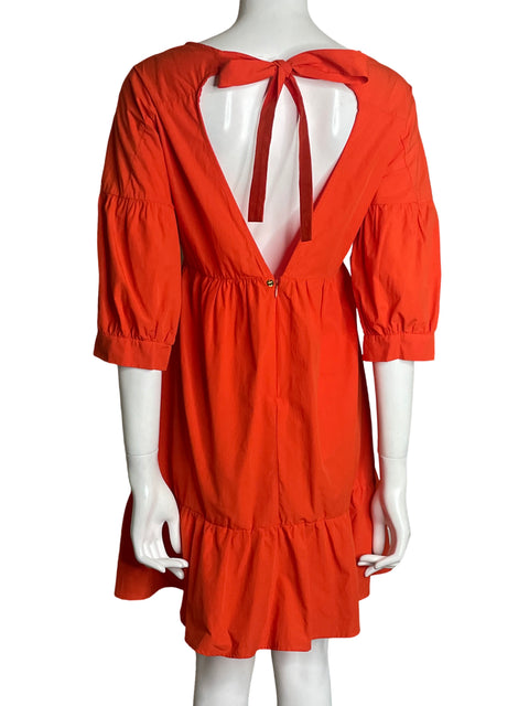 Vestido Touché Abullonado de Algodón Mini Naranja - Talla S