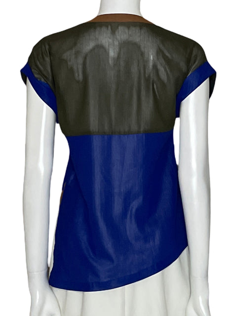 Blusa Sisley Bloques De Color Asimétrico Azul - Talla XS