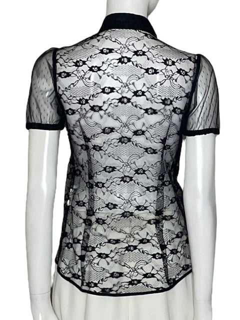 Camisa Red Valentino Encaje Transparente Negro - Talla XS