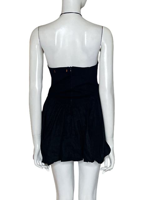 Vestido Lun Mini Globo de Lino Negro - Talla XS