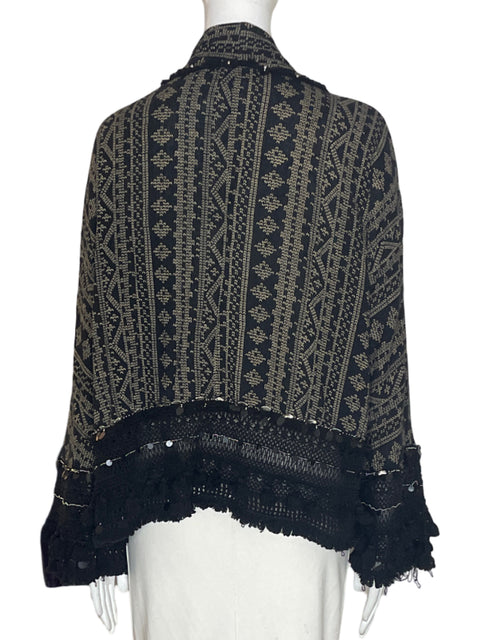 Cardigan Zara Estampado Flecos Negro - Talla M