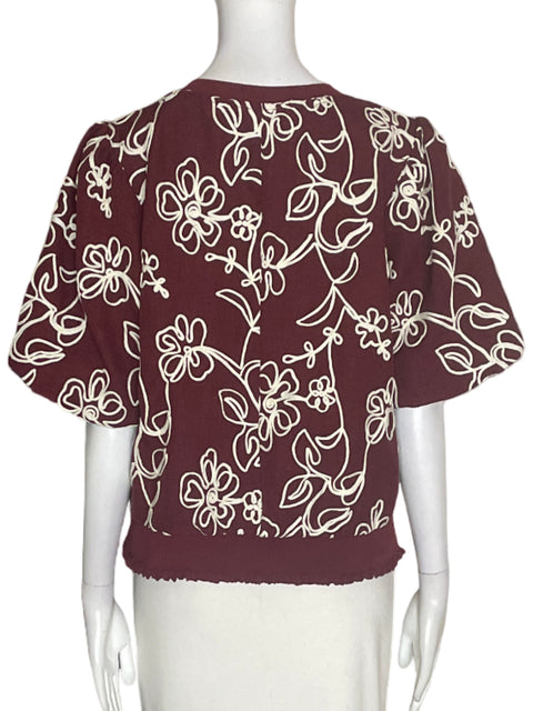 Blusa Voy Bordado Abullonado Rojo - Talla L