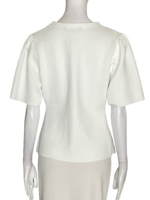 Blusa Zara de Viscosa Botones Cuello v Blanco - Talla L