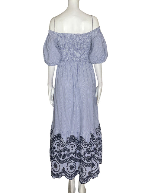 Vestido Tesoro Tps de Algodón Rayas Bordado Azul - Talla S