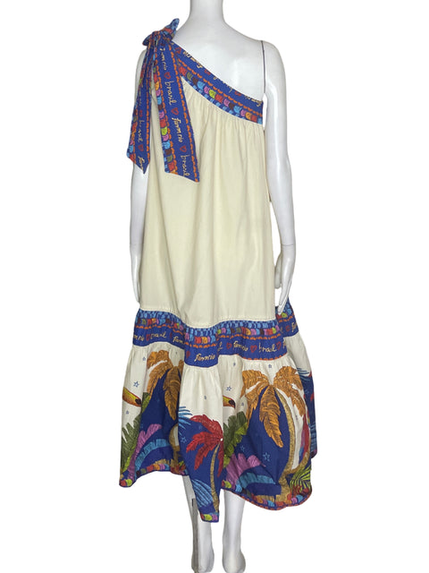 Vestido Farm de Algodón Oneshoulders Estampado Azul - Talla M