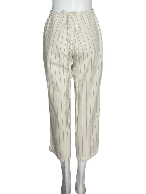 Pantalón Naf Naf de Algodón Rayas Recto Beige - Talla 10