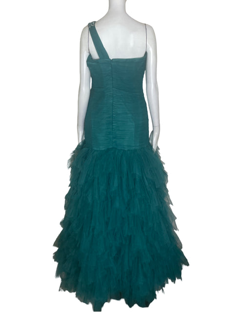 Vestido De Fiesta Two Ruchas Oneshoulder Verde - Talla 44