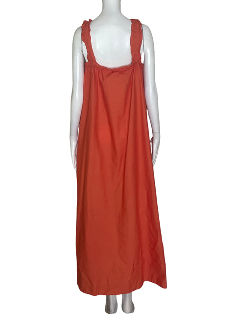 Vestido Mng de Algodón Liso Tiras Naranja - Talla M