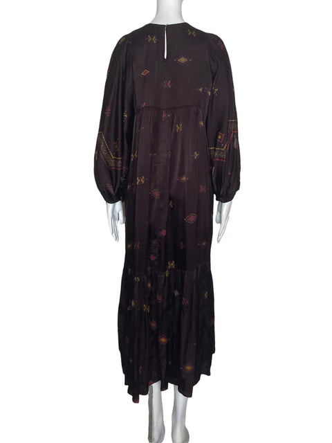 Vestido Zara Maxi Abullonado Marrón - Talla XS