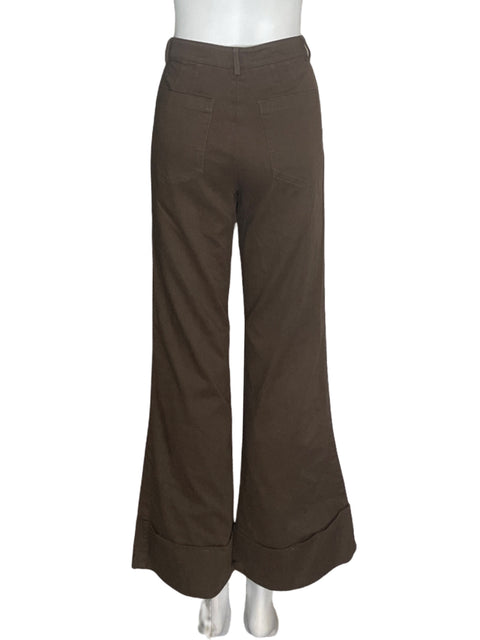 Pantalón Massimo Dutti de Algodón Ajustado Palazo Marrón - Talla 6