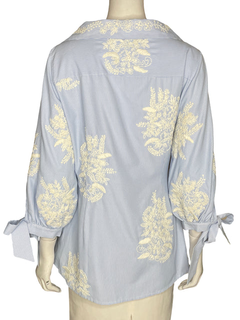Blusa Alice + Olivia Rayas Bordado Azul - Talla S