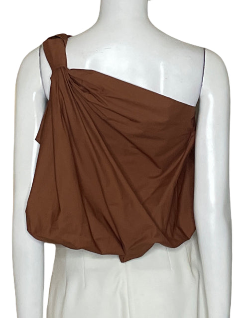 Top Garçonne One Shoulder de Algodón Marrón - Talla M