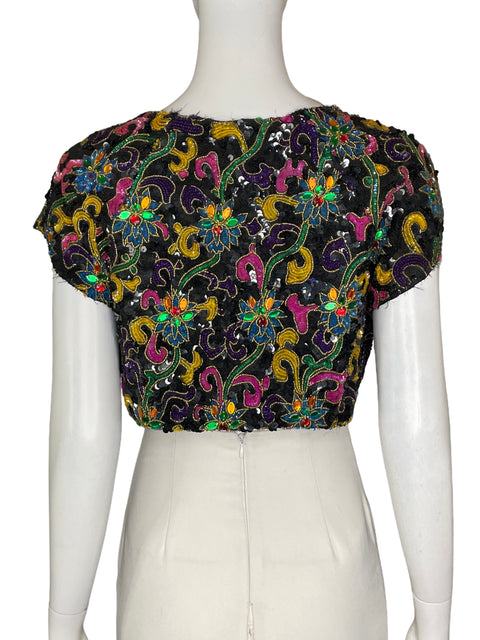 Blusa Poleci Lentejuelas Cropped Negro - Talla S