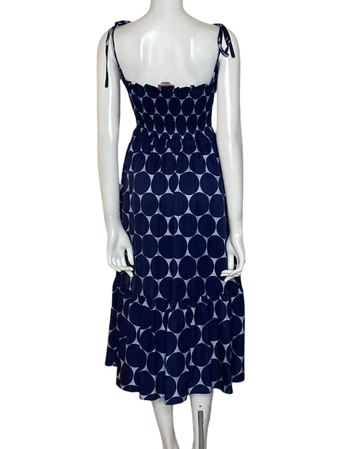 Vestido Kate Spade Joy Dot Silk Twill Smocked de Seda Azul - Talla S