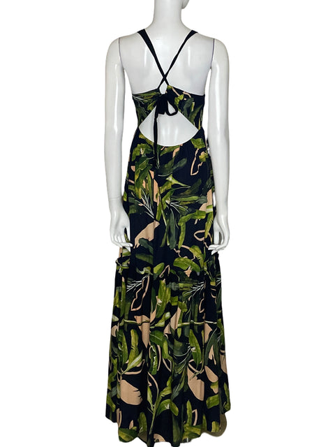 Vestido Touché Estampado de Algodón Maxi Negro - Talla S