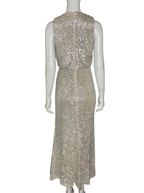Vestido De Fiesta Eliza J Drapeado Lentejuelas Beige - Talla 6