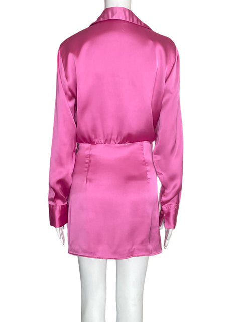 Vestido Zara Manga larga Satinado Rosado - Talla XS