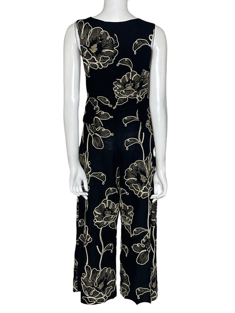 Mono Zara Bordado Floral de Viscosa Negro - Talla M
