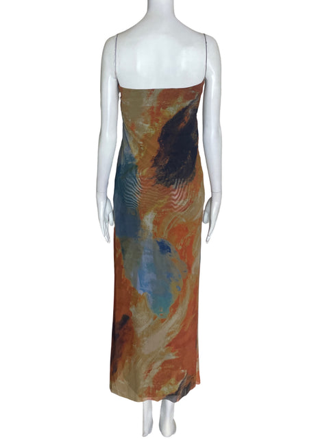 Vestido Zara Estampado Strapless Naranja - Talla M