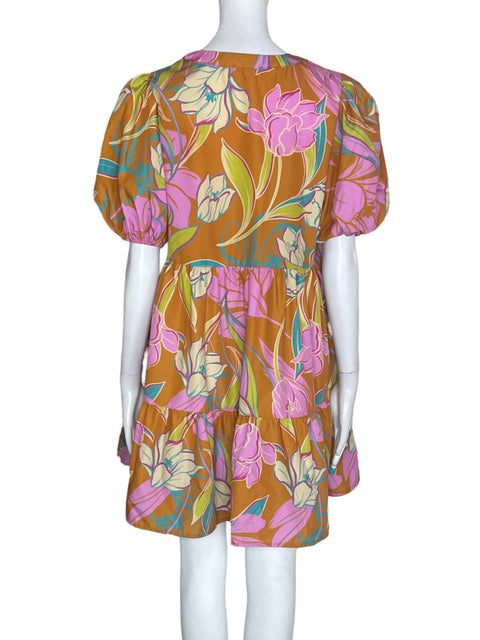 Vestido Flying Tomato Estampado Abullonado Rosado - Talla S