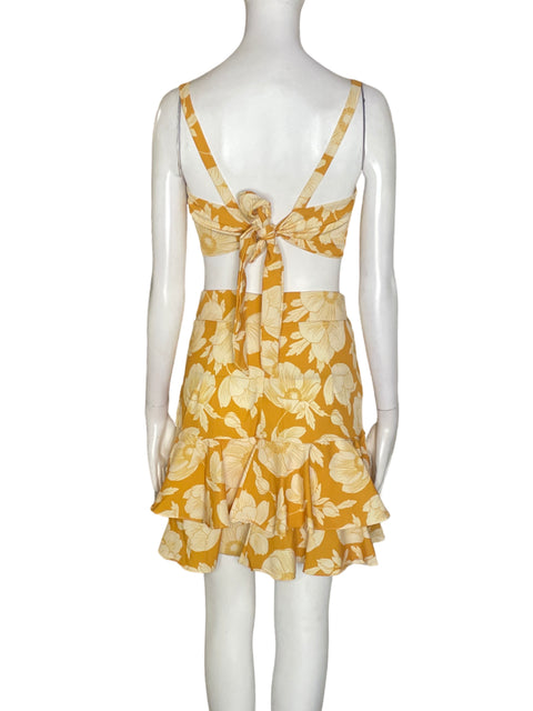 Conjunto Pink Culture Falda/tiras Estampado Amarillo - Talla XS