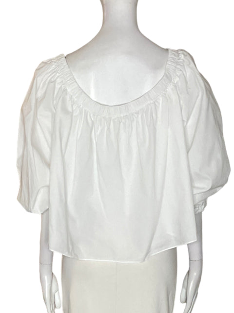 Blusa Anthropologie Abullonado Elastico Blanco - Talla 14