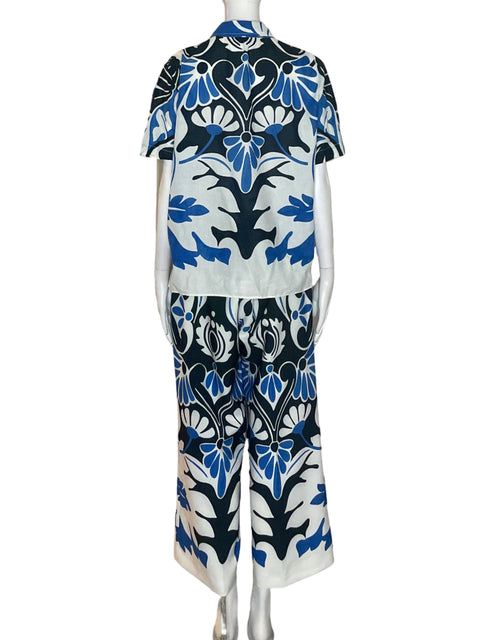 Conjunto Zara Estampado Pantalón/camisa Blanco - Talla L