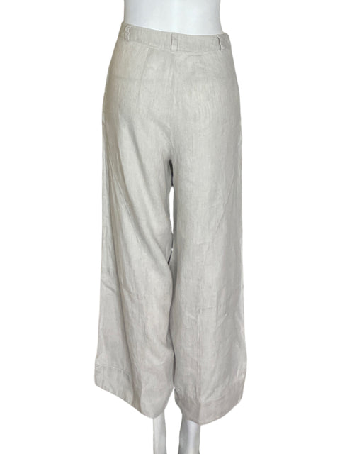 Pantalón Touché de Lino Recto Bolsillo Beige - Talla XS