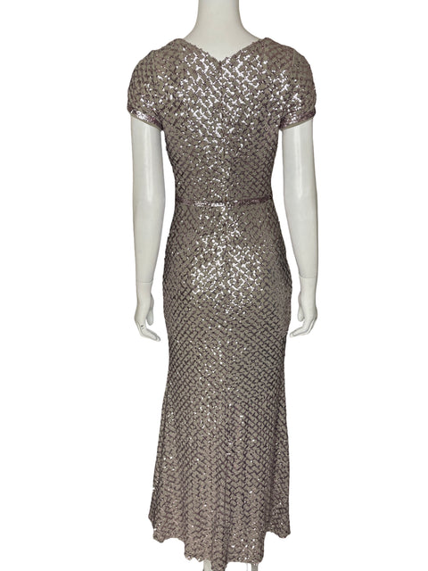 Vestido De Fiesta Aqua Belted Maxi Lentejuelas Gris - Talla 4