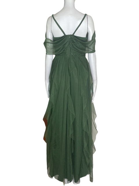 Vestido De Fiesta Tesoro Tps Ruchas Tiras Verde - Talla S