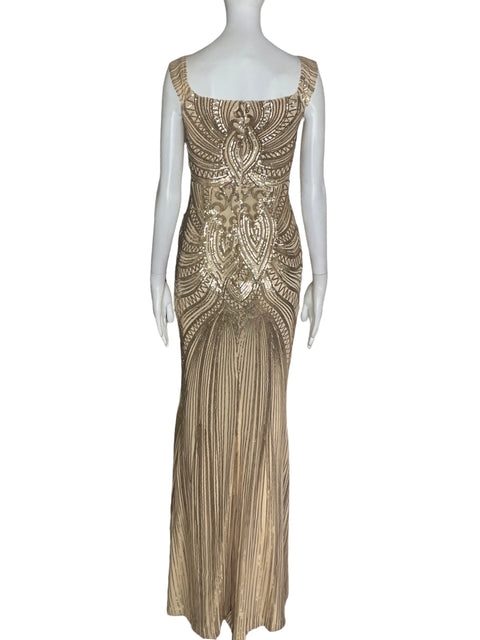 Vestido De Fiesta Via Vai Lentejuelas Ajustado Dorado - Talla S
