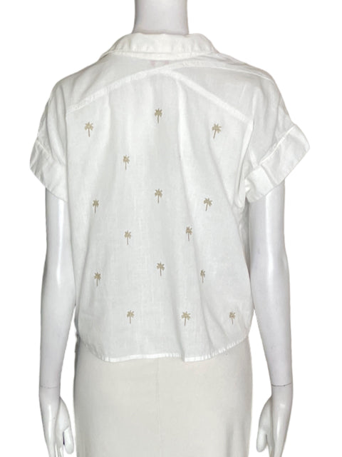 Camisa Esprit de Algodón Estampado Palma Blanco - Talla L